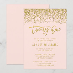 Moderne Blush Pink Faux Gold Glitter 21st Birthday Kaart
