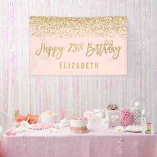 Moderne Blush Pink Faux Gold Glitter 25th Birthday Spandoek