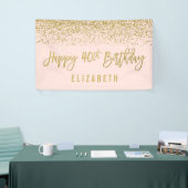 Moderne Blush Pink Faux Gold Glitter 40th Birthday Spandoek (Beurs)