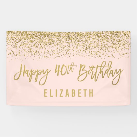 Moderne Blush Pink Faux Gold Glitter 40th Birthday Spandoek (Horizontaal)