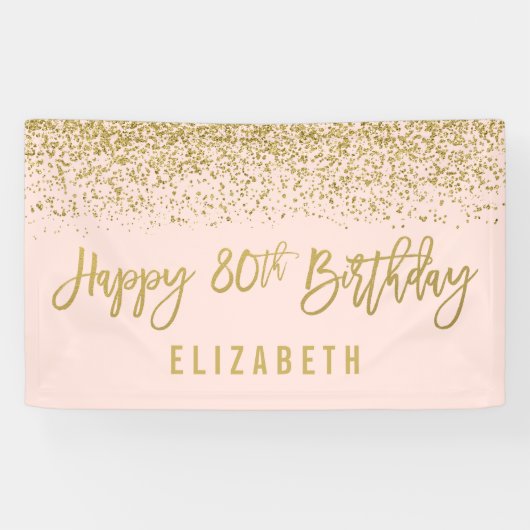 Moderne Blush Pink Faux Gold Glitter 80th Birthday Spandoek (Horizontaal)
