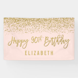 Moderne Blush Pink Faux Gold Glitter 90th Birthday Spandoek
