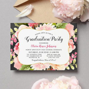 Moderne Blush Pink Floral Stripes Graduation Party Kaart