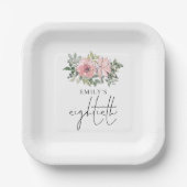 Moderne Blush Pink Florals 80e verjaardag Papieren Bordje (Voorkant)