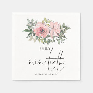 Moderne Blush Pink Florals Ninetieth Birthday Servet