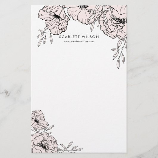Moderne Blush Pink Flowers - Aangepaste schrijfwij Briefpapier (Voorkant)