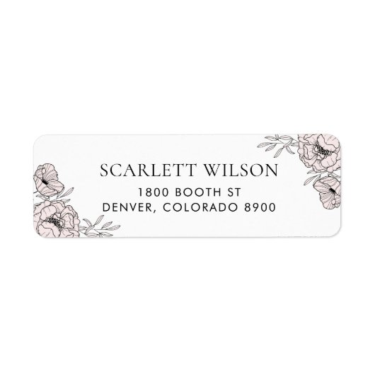 Moderne Blush Pink Flowers Address Label (Voorkant)