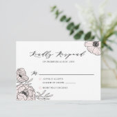 Moderne Blush Pink Flowers Wedding RSVP Kaart (Staand voorkant)