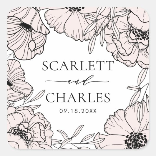 Moderne Blush Pink Flowers Wedding Sticker (Voorkant)
