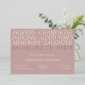 Moderne Blush Pink Fun Words Bachelorette Party Folie Uitnodiging (Staand Voorkant)