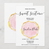 Moderne Blush Pink Girly Trendy Sweet 16 Uitnodigi Kaart (Voorkant / Achterkant)