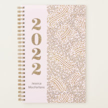 Moderne Blush Pink Gold Confetti 2022 Jaar Monogra