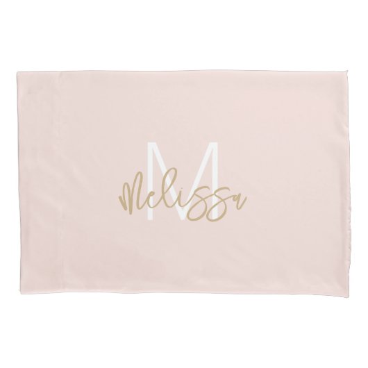 Moderne Blush Pink Gold Girly Monogram Initiaal Na Kussensloop (Voorkant)