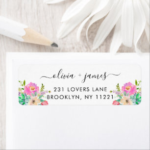 Moderne Blush Pink Greenery Floral Waterverf Etiket