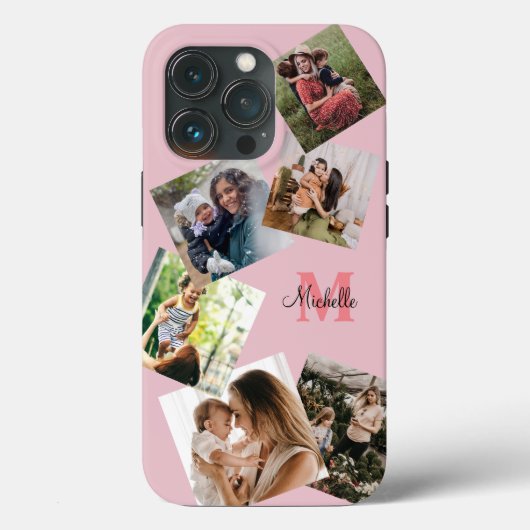 Moderne Blush Pink Monogram Multi Foto Case-Mate iPhone Case (Achterkant)