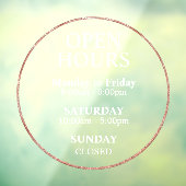 Moderne Blush Pink Open Business Hours Circular Raamsticker (Vel 3)