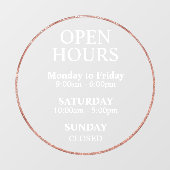 Moderne Blush Pink Open Business Hours Circular Raamsticker (Vel)