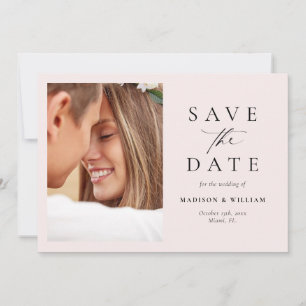 Moderne Blush Pink Script Foto Sla de datum op Save The Date