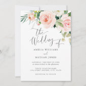 Moderne Blush Pink Waterverf Floral Wedding Kaart (Voorkant)