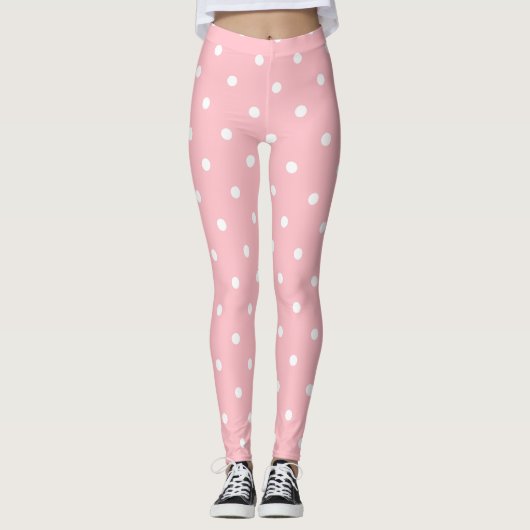 Moderne Blush Pink White Circles Stippen Leggings (Voorkant)