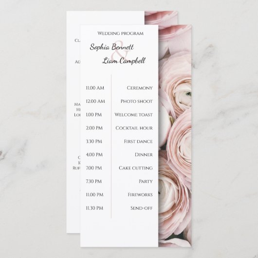 Moderne Blush rose fleur élégant programme de mari (Devant / Derrière)