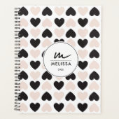 Moderne Blush rose noir Coeurs d'amour Monogramme (Devant)