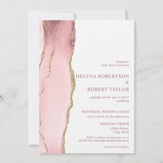 Moderne blush roze agaat kaart (Voorkant)