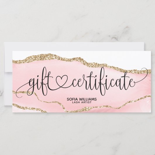 Moderne Blush Roze Agate Certificate Cadekaart (Voorkant)