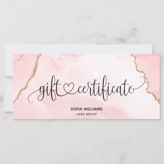 Moderne Blush Roze Agate Certificate Cadekaart (Voorkant)