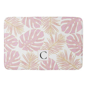 Moderne blush roze bladeren en tropisch monogram badmat