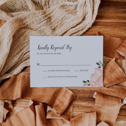 Moderne Blush Roze Bloemen Elegante Bruiloft RSVP Kaartje