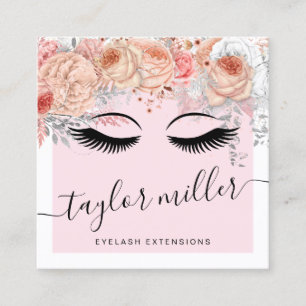 Moderne blush roze bloemenwimper extensions vierkante visitekaartje