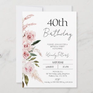 Moderne Blush Roze Boho Bloemen Verjaardag uitnodi Kaart