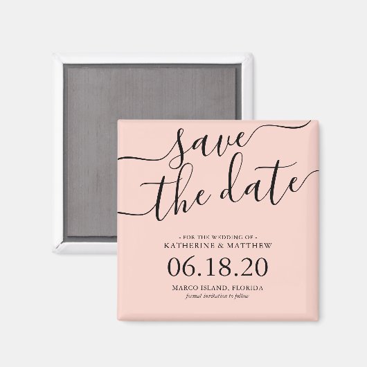 Moderne Blush roze bruiloft met script opslaan Dat Magneet (Voorkant / Achterkant)