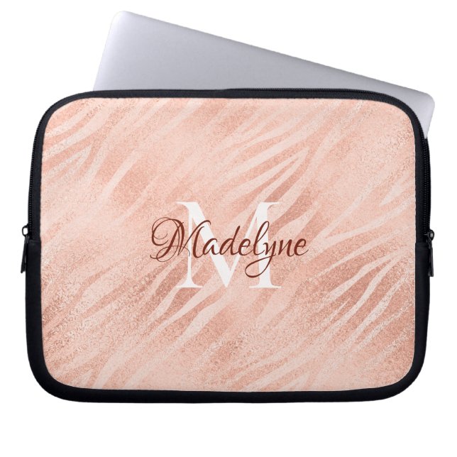 Moderne Blush Roze Dierenprint Shimmer Laptop Sleeve (Voorkant)