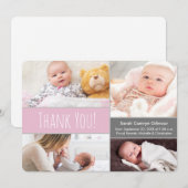 Moderne Blush roze en Grey Welcome Home Baby Girl Bedankkaart (Voorkant / Achterkant)