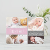 Moderne Blush roze en Grey Welcome Home Baby Girl Bedankkaart (Staand voorkant)