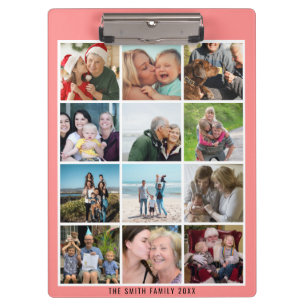 Moderne Blush Roze Familie 12 Fotocollage Custom Klembord