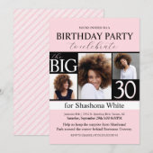 Moderne Blush Roze Foto 30e verjaardag Uitnodiging (Voorkant / Achterkant)