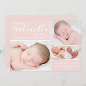 Moderne Blush Roze foto Collage Baby Girl Aankondiging (Voorkant / Achterkant)