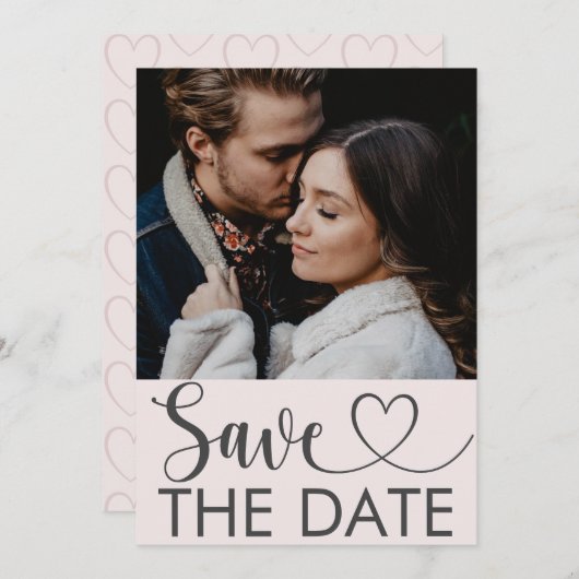 Moderne Blush Roze foto & hart Opslaan datum Save The Date (Voorkant / Achterkant)