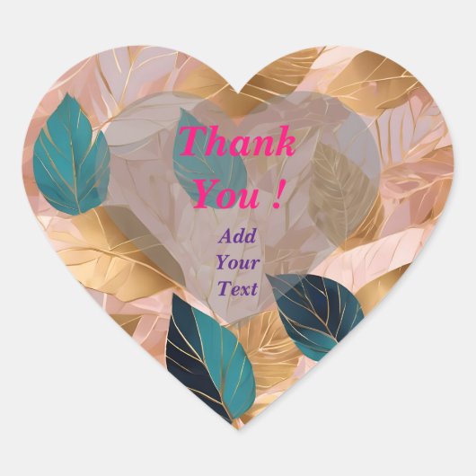 Moderne Blush Roze Gouden Boho Bladeren Collectie Hart Sticker (Voorkant)