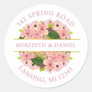 Moderne Blush Roze Gouden Retouradres   Ronde Sticker