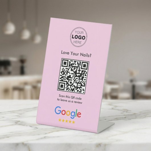 Moderne Blush Roze Hou van je nagels Google Review Reclamebord Met Voetstuk