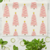 Moderne Blush roze kerstboom op feestdag Theedoek (Gevouwen)