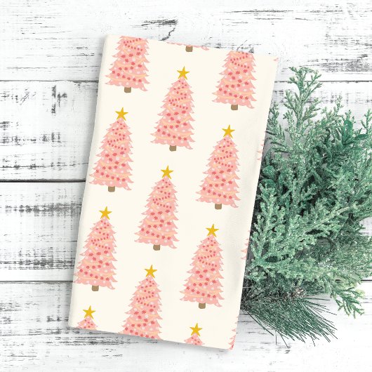 Moderne Blush roze kerstboom op feestdag Theedoek