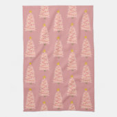Moderne Blush Roze Kerstboom op Mauve Holiday Theedoek (Verticaal)