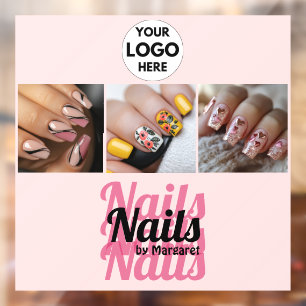 Moderne Blush Roze Krachtig Logo Foto Nagelstudio Raamsticker