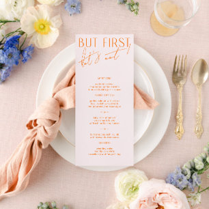 Moderne Blush Roze & Levendig Oranje Trouwmenu Menu
