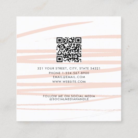 Moderne Blush Roze Lijnen Abstracte Kunst QR Code Vierkante Visitekaartje (Achterkant)